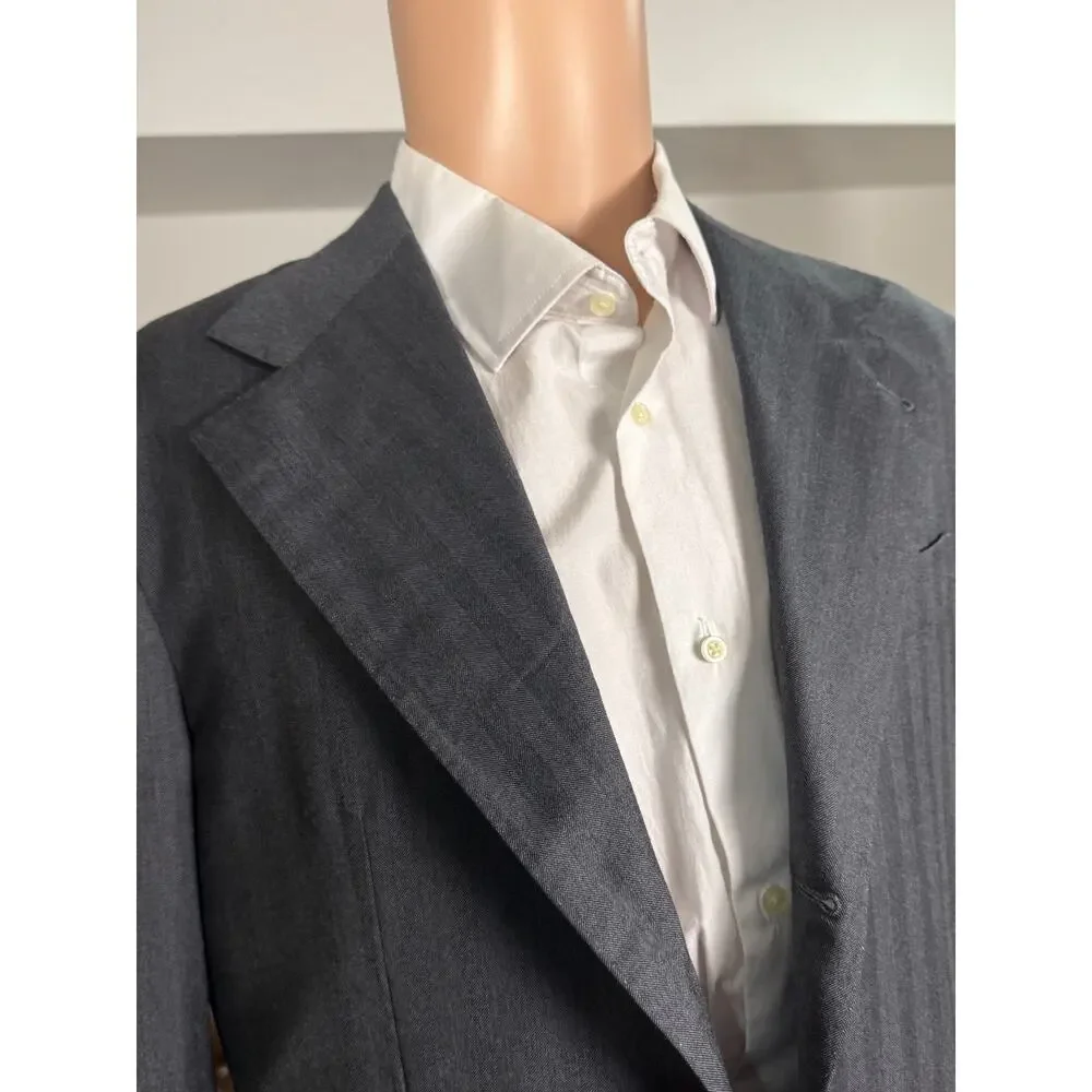 Brunello Cucinelli Charcoal Gray Herringbone 2 piece Suit 50EU 40R 34x28